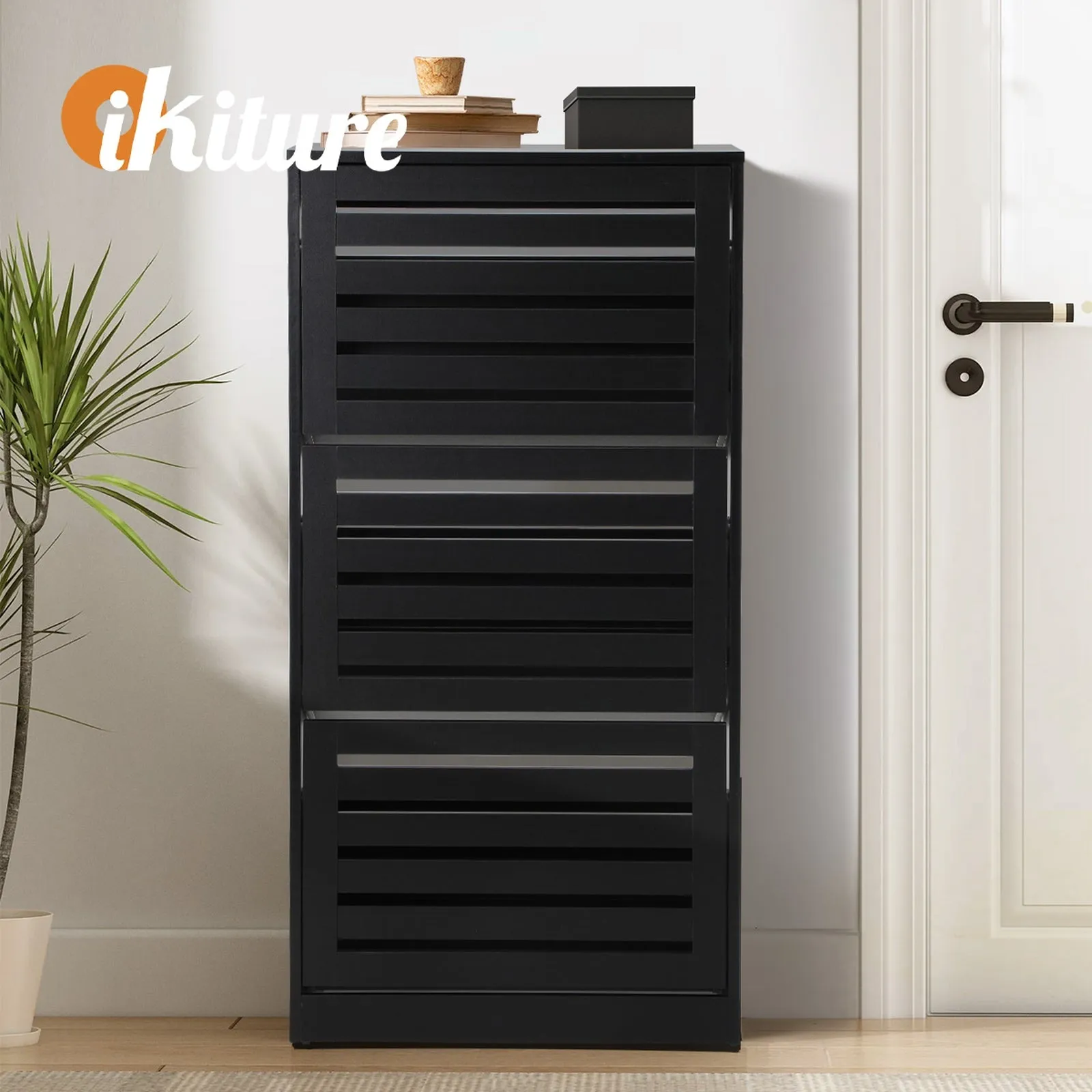 Oikiture Shoe Rack Shoes Storage Cabinet Organiser Shelf 3 Doors 45 Pairs Black